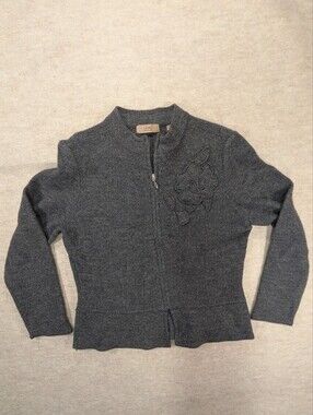 i.e. Wool Charcoal Women's Jacket Zip Up Sweater Outerwear Applique Petite Small